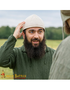 Coiffe médiévale matelassée en coton blanc naturel 2