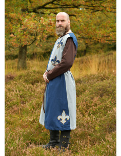 Tabard médiéval de chevalier avec motif Fleur de Lis, bleu 2