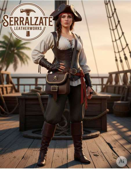 Sac de pirate en cuir avec skull et...