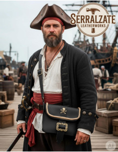 Sac de pirate en cuir avec crâne et boucles, noir 2