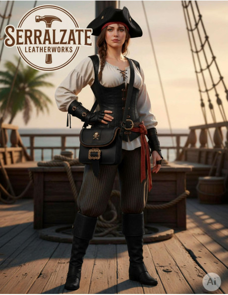 Sac de pirate en cuir avec crâne et...