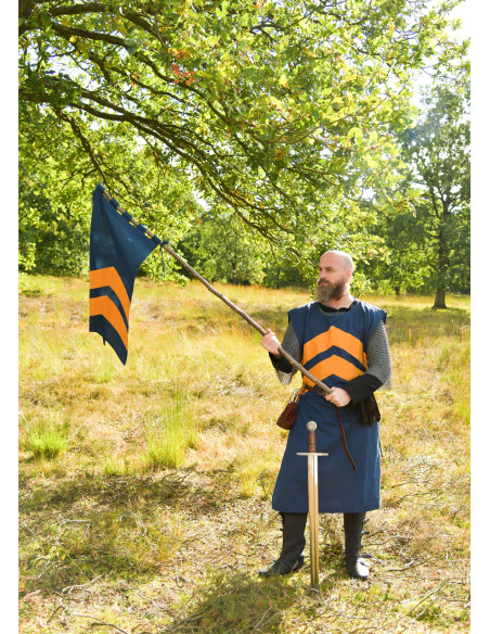 Bannière médiévale à rayures, bleu-jaune