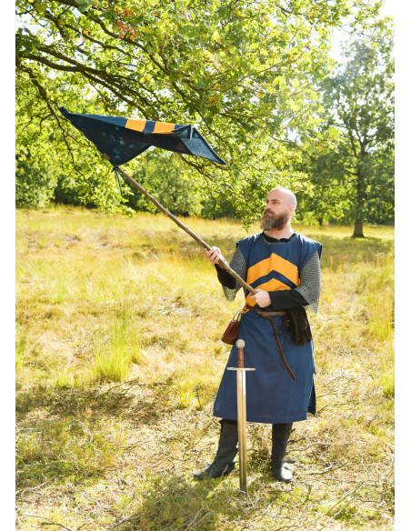 Bannière médiévale à rayures, bleu-jaune