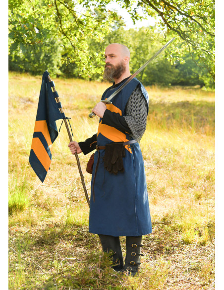 Bannière médiévale à rayures, bleu-jaune