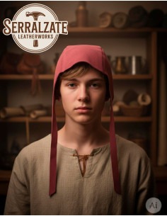 Capeline médiévale en cuir modèle Lope, couleur grenat