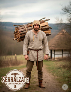 Capeline médiévale en cuir modèle Lope, couleur beige clair 2