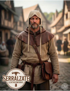 Capeline médiévale en cuir modèle Lope, couleur beige clair