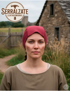 Capeline médiévale en cuir modèle Lope, couleur grenat 2