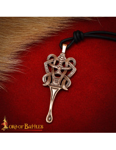 Pendentif Celte en Bronze Massif, Nœud et Cordon en Cuir