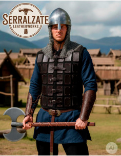 Brigandine en cuir de guerrier viking, noir