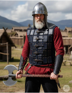 Brigandine en cuir de guerrier viking, noir 2