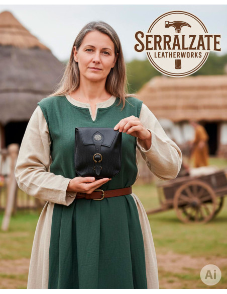 Sac celtique artisanal en cuir, noir