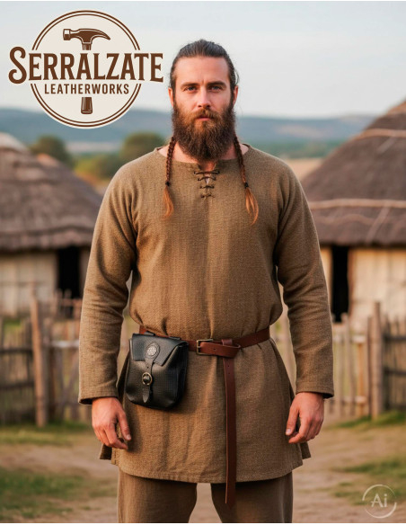 Sac celtique artisanal en cuir, noir