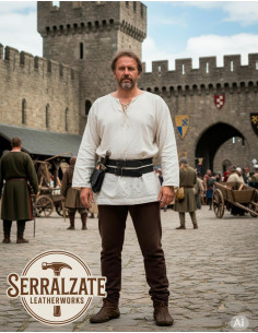 Ceinture médiévale double amovible en cuir, noir