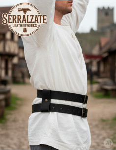 Ceinture médiévale double amovible en cuir, noir 2