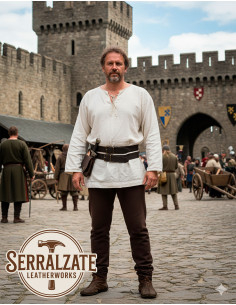 Ceinture médiévale double en cuir amovible, marron foncé