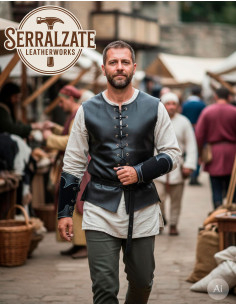 Bracelets médiévaux de garde forestier en cuir, noirs 2