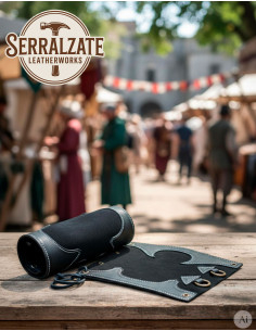 Bracelets médiévaux de garde forestier en cuir, noirs