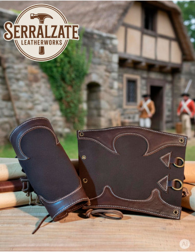 Bracelets médiévaux de garde forestière en cuir, marron foncé