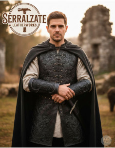 Bracelets Le Chevalier de la Feuille en Cuir Martelé Noir 2