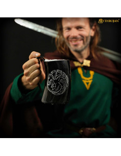 Tasse viking en corne de bœuf avec dragon et sangle