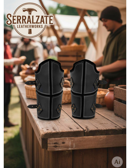 Bracelets en cuir noir véritable de...