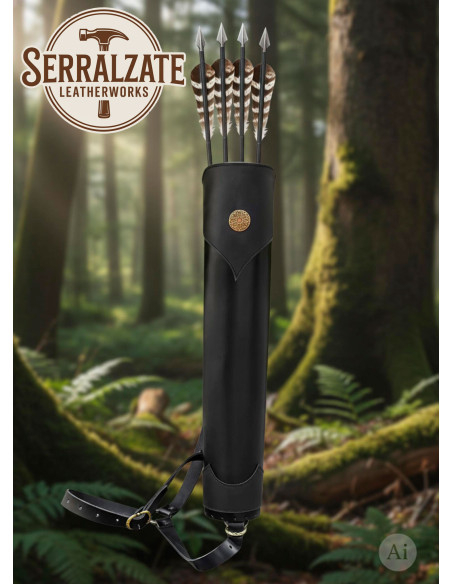 Carquois en cuir noir véritable pour...