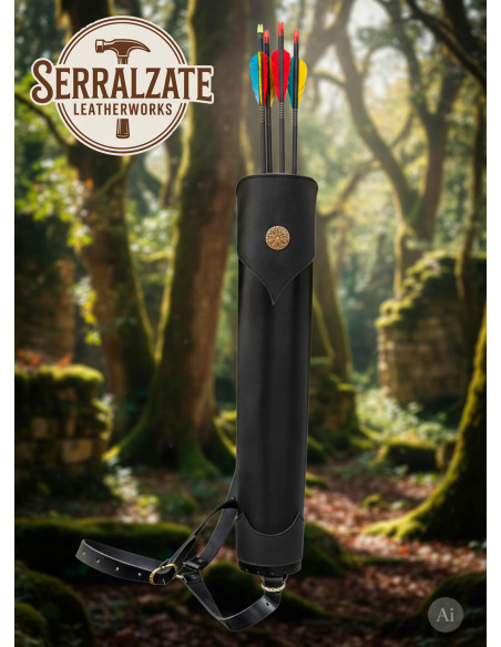 Carquois en cuir noir véritable pour...