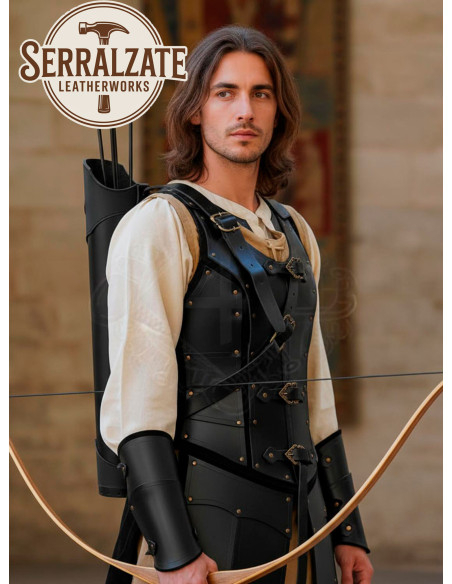 Carquois en cuir noir véritable pour...