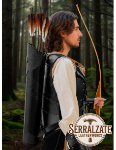 Carquois en cuir noir véritable pour le dos