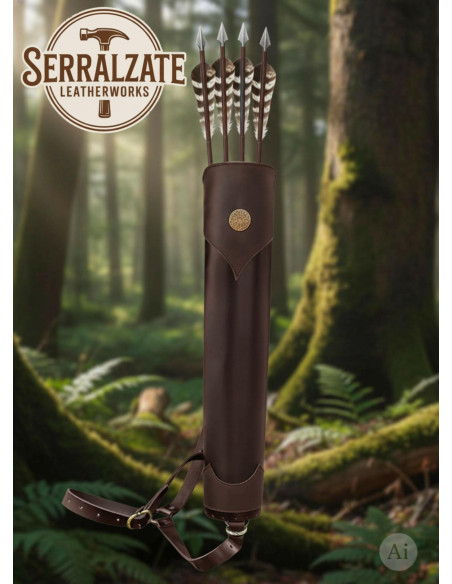 Carquois en cuir véritable marron...