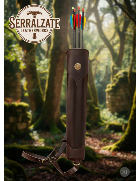 Carquois en cuir véritable marron...