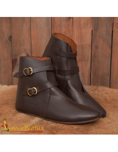 Bottines médiévaux en cuir véritable avec boucles en laiton