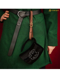 Corne Viking artisanal avec gravure géométrique et sangle...