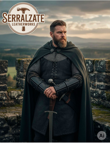 Greves de guerrier médiéval en cuir...