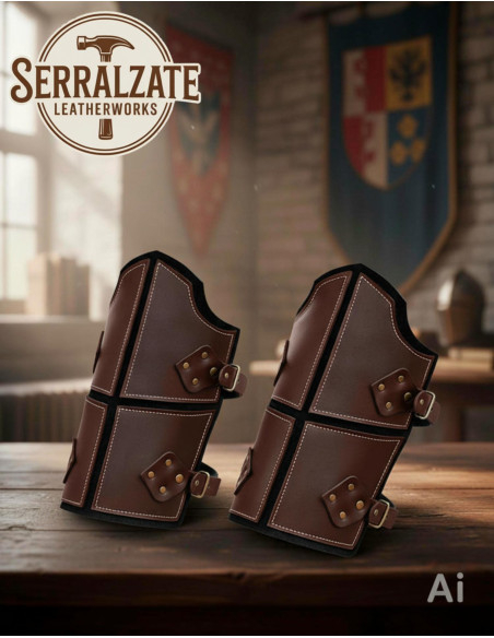 Grèves de guerrier médiéval en cuir...