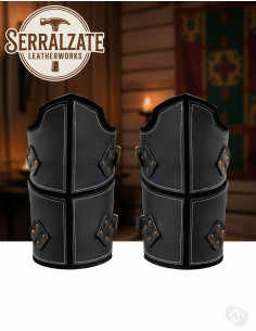 Greves de guerrier médiéval en cuir noir véritable