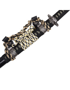 Katana décorative japonaise traditionnelle noire, détails... 2