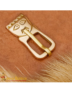 Boucle médiévale en laiton XIVe siècle, tête de roi 2