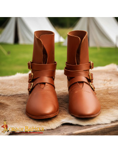 Bottines médiévales en cuir marron du XVe siècle avec 3... 2