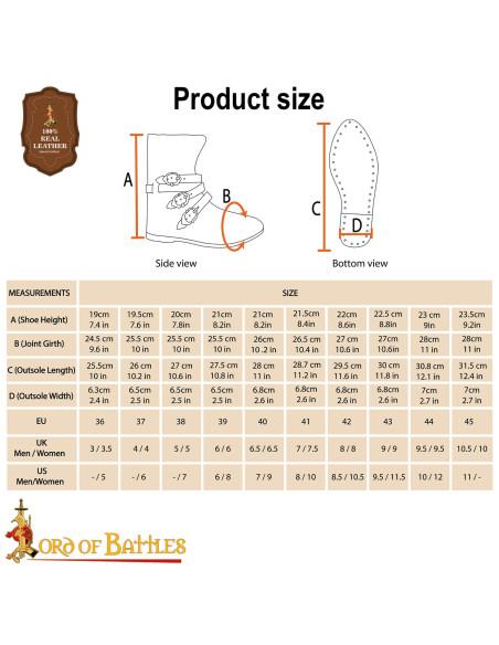 Bottines médiévales en cuir marron du...