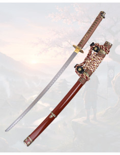 Tachi décoratif 102 cm en acier satiné avec fourreau grenat