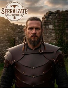 Epaulières de guerrier viking en cuir brun foncé 2