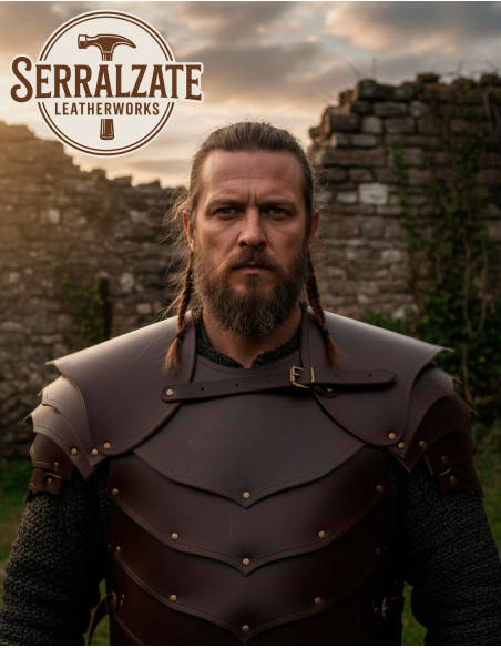 Epaulières de guerrier viking en cuir...