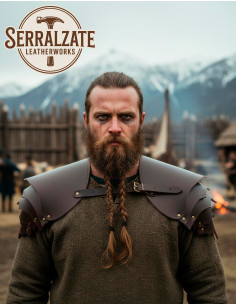 Epaulières de guerrier viking en cuir brun foncé