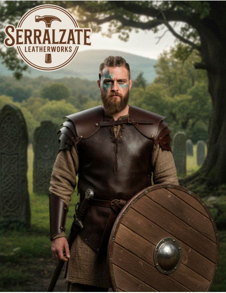 Epaulières de guerrier viking en cuir...