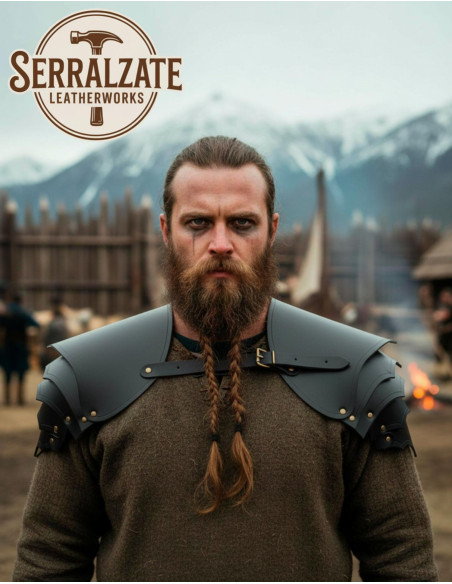 Épaulières de guerrier viking en cuir...