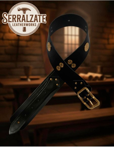 Ceinture médiévale en cuir noir,...