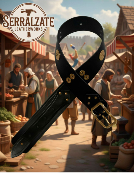 Ceinture médiévale en cuir noir,...