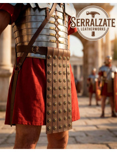 Ceinture romaine militaire en cuir marron 4 pteryges 2
